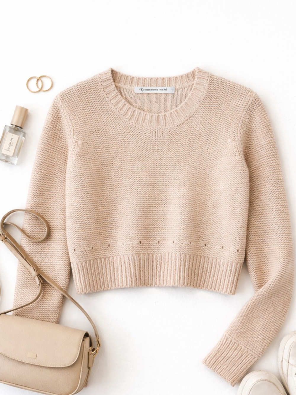 Alexander Wang Cropped Knit Sweater Minimalist Neutral Capsule Core XS B62